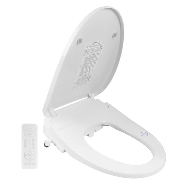 DEERVALLEY Quiet Close Electric Bidet Seat for Elongated Toilet in White with Remote Control, Nightlight, UV Sterilization