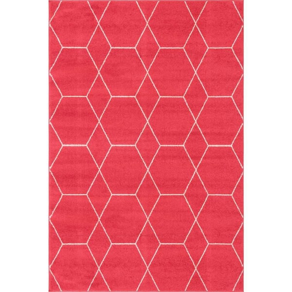 StyleWell Trellis Frieze Pink/Ivory 4 ft. x 6 ft. Geometric Area Rug