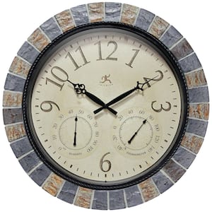 Inca II Faux Stone-Look Wall Clock with Hygrometer & Thermometer
