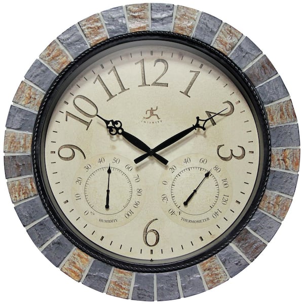 Infinity Instruments Inca II Faux Stone-Look Wall Clock with Hygrometer & Thermometer
