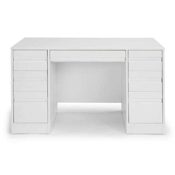 HOMESTYLES 54 in. Rectangular White 7 Drawer Executive Desk with Keyboard Tray
