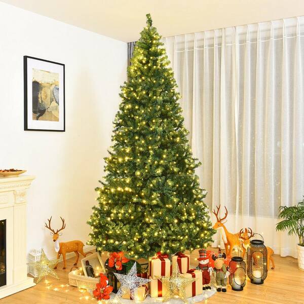ANGELES HOME 9 ft. Green Pre Lit Artificial Premium Hinged Christmas Tree 8CK23 CM595US The Home Depot