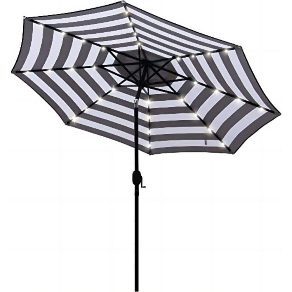 9 ft Solar Umbrella 32 LED Lighted Patio Umbrella Table Market Umbrella (Bl