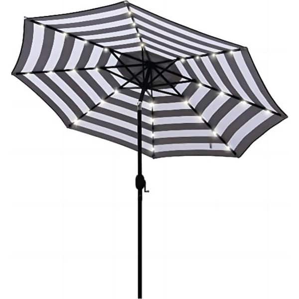 Cubilan 9 ft Solar Umbrella 32 LED Lighted Patio Umbrella Table Market Umbrella (Black and White)