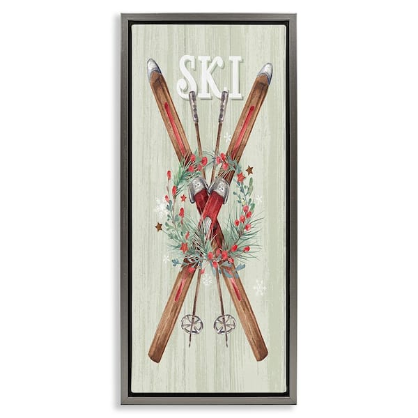 Stupell Industries Rustic Winter Skis by Courtney Morgenstern 1 Piece Floater Frame Graphic Print Nature Poster Art Print 25 in. x 11 in.