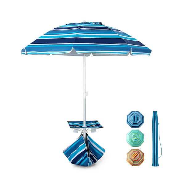WELLFOR 6.5 ft. Aluminum Tilt Beach Umbrella in Blue with Carry Bag