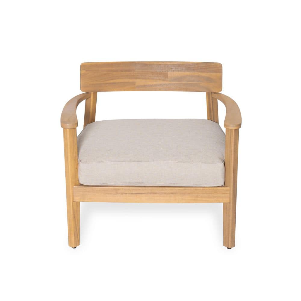 Teak Finish Acacia Wood Lounge Chair with Backrest and Beige Cushion price history on PriceWatchPro