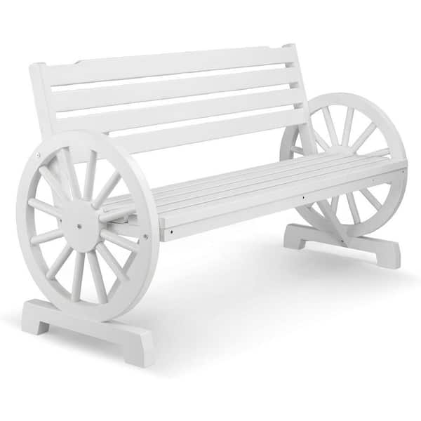 Unbranded 41 in. 2-Person White Wood Outdoor Bench