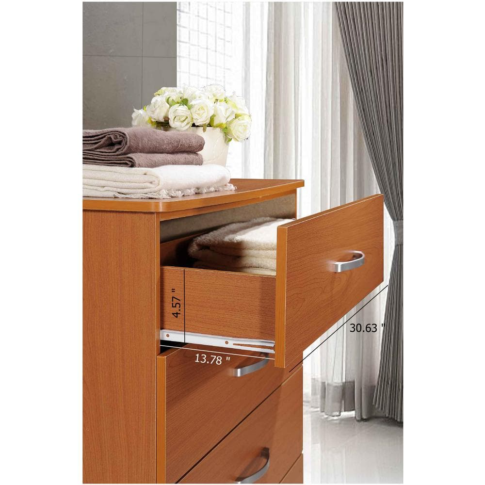 Cherry Finish 5-Drawer Bedroom Chest with Metal Glides and Ample Storage