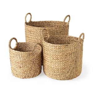 Sivan 19.7L x 19.7W x 23.6H (Set of 3) Light Brown Water Hyacinth Round Basket W/Handles