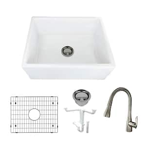 Porter All-in-One Farmhouse/Apron-Front Fireclay 24 in. Single Bowl Kitchen Sink with Faucet in White