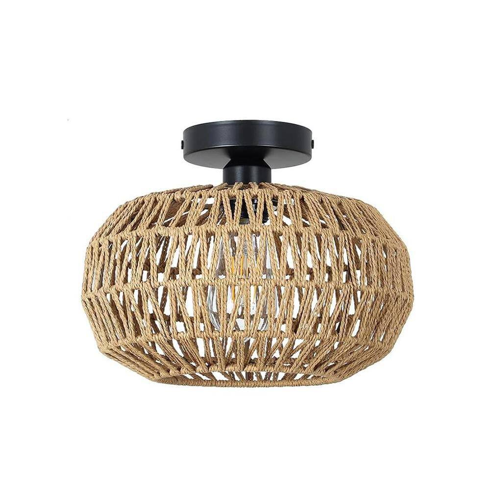 8.9 in. 1-Light Fixtures Ceiling Selectable LED Semi-Flush Mount, Boho Ceil