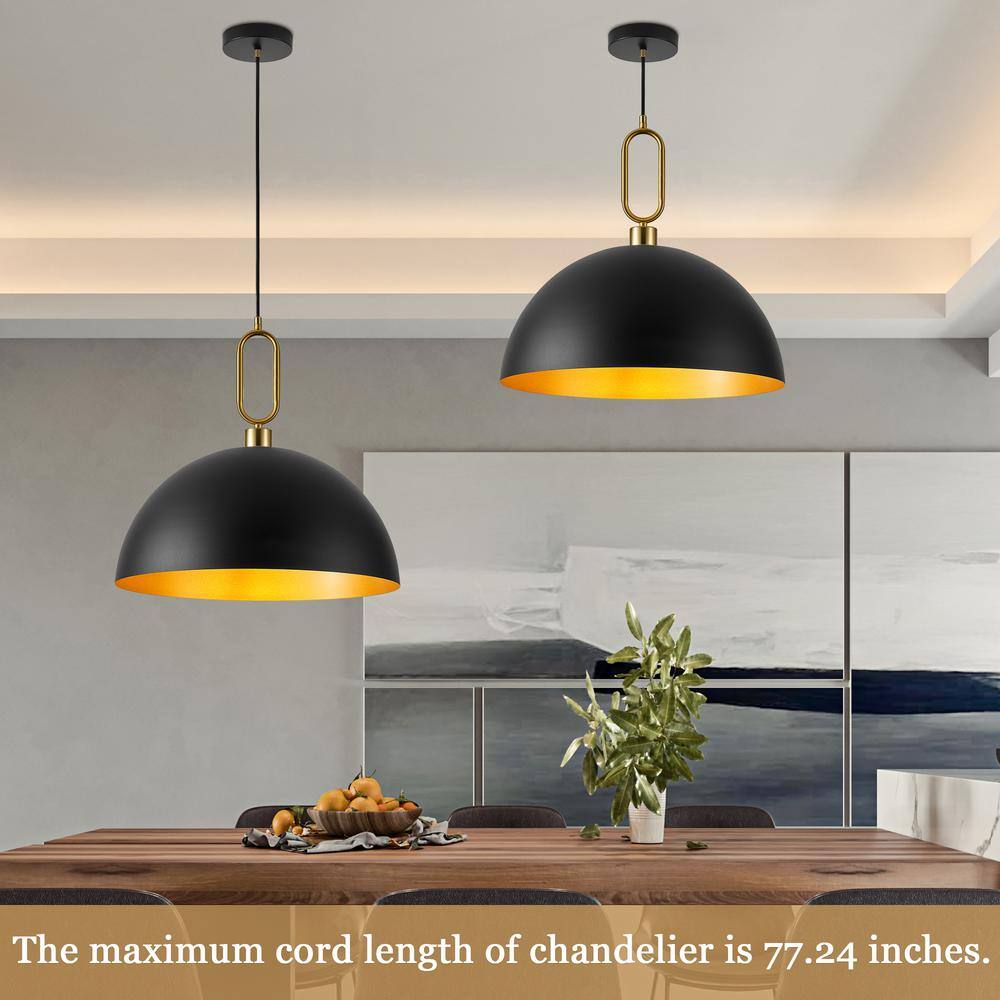 Large Black and Gold Metal Dome Pendant Light for Kitchen Island