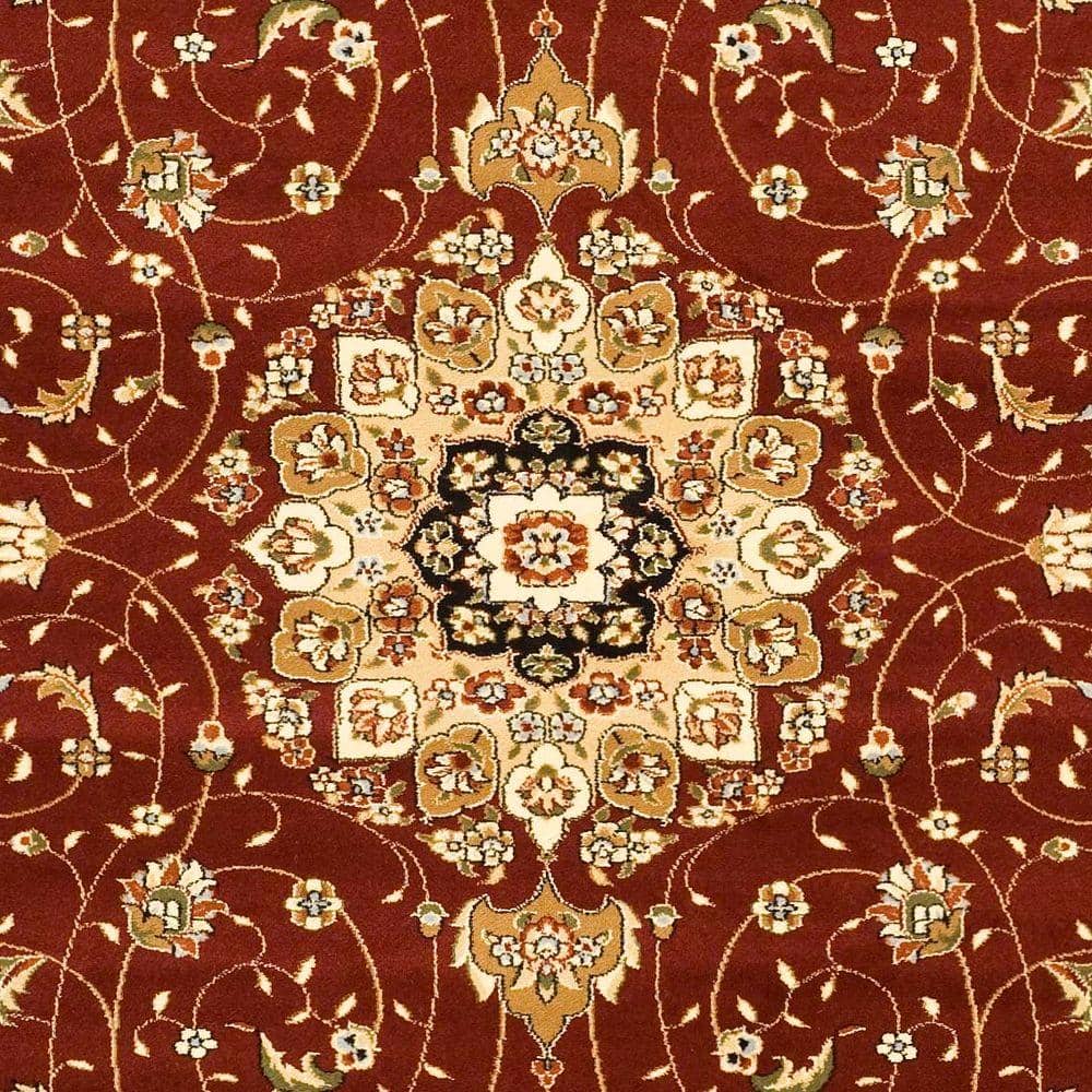 Red and Ivory Floral Synthetic 8' x 11' Area Rug