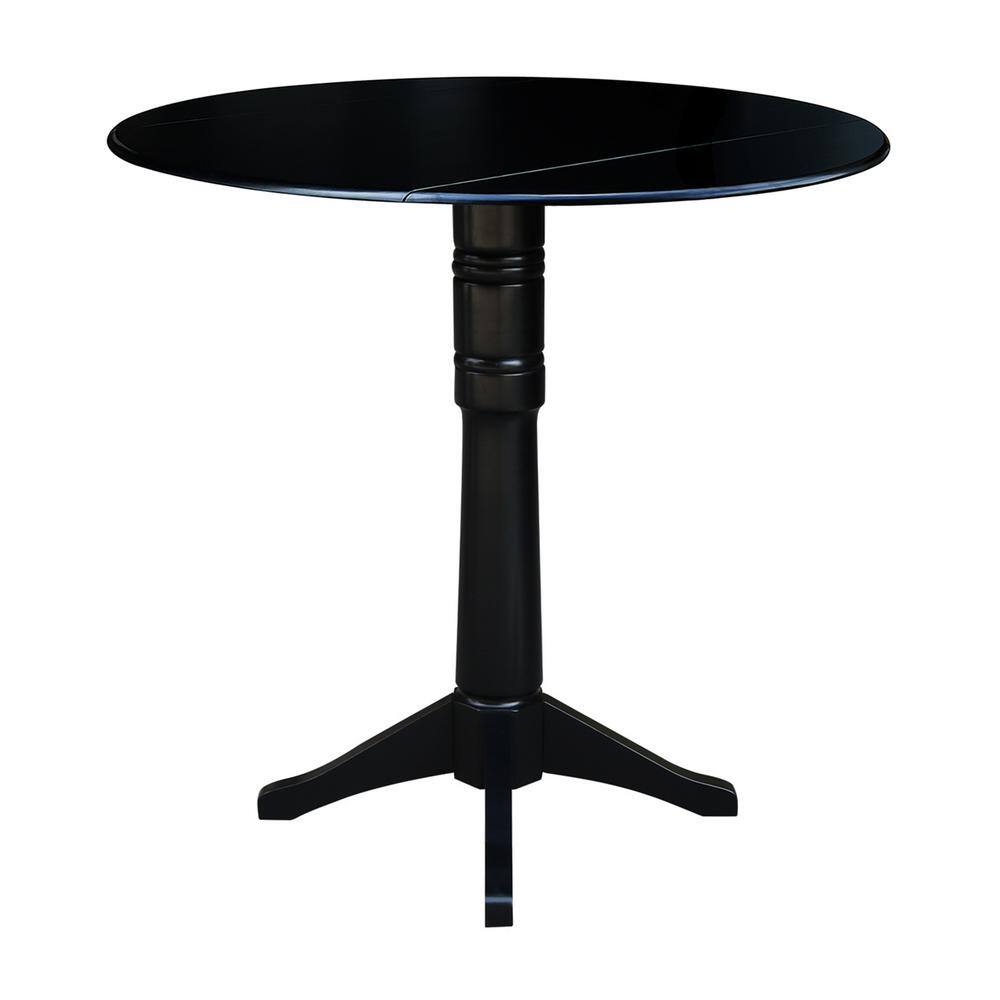 Black Round Extendable Wood Bar Height Pedestal Table