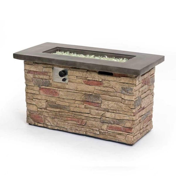 42 in. Propane Beige Rectangular Concrete Outdoor Fire Pit Table with Pulse Ignition for Patio Deck Garden Backyard