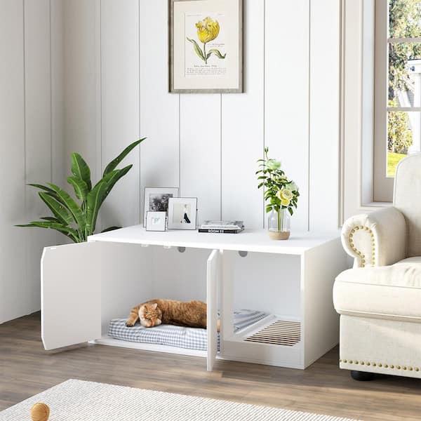 Cat Litter Box Enclosure Hidden Washroom 2 Rooms with Catcher – FUFUGAGA