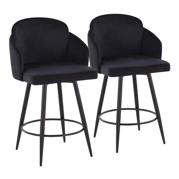 Lumisource Dahlia 40.25 in. Black Velvet & Black Metal Counter Height Bar Stool with Gold Metal Accent (Set of 2)
