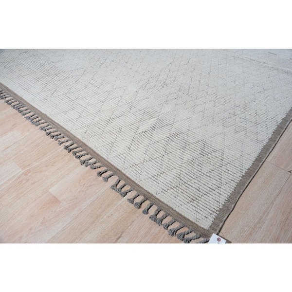 Beige Hand-Knotted Wool Contemporary Marrakech Handspun, Stylish and Durable Rug for Living, 10 ft. x 15 Area Rug