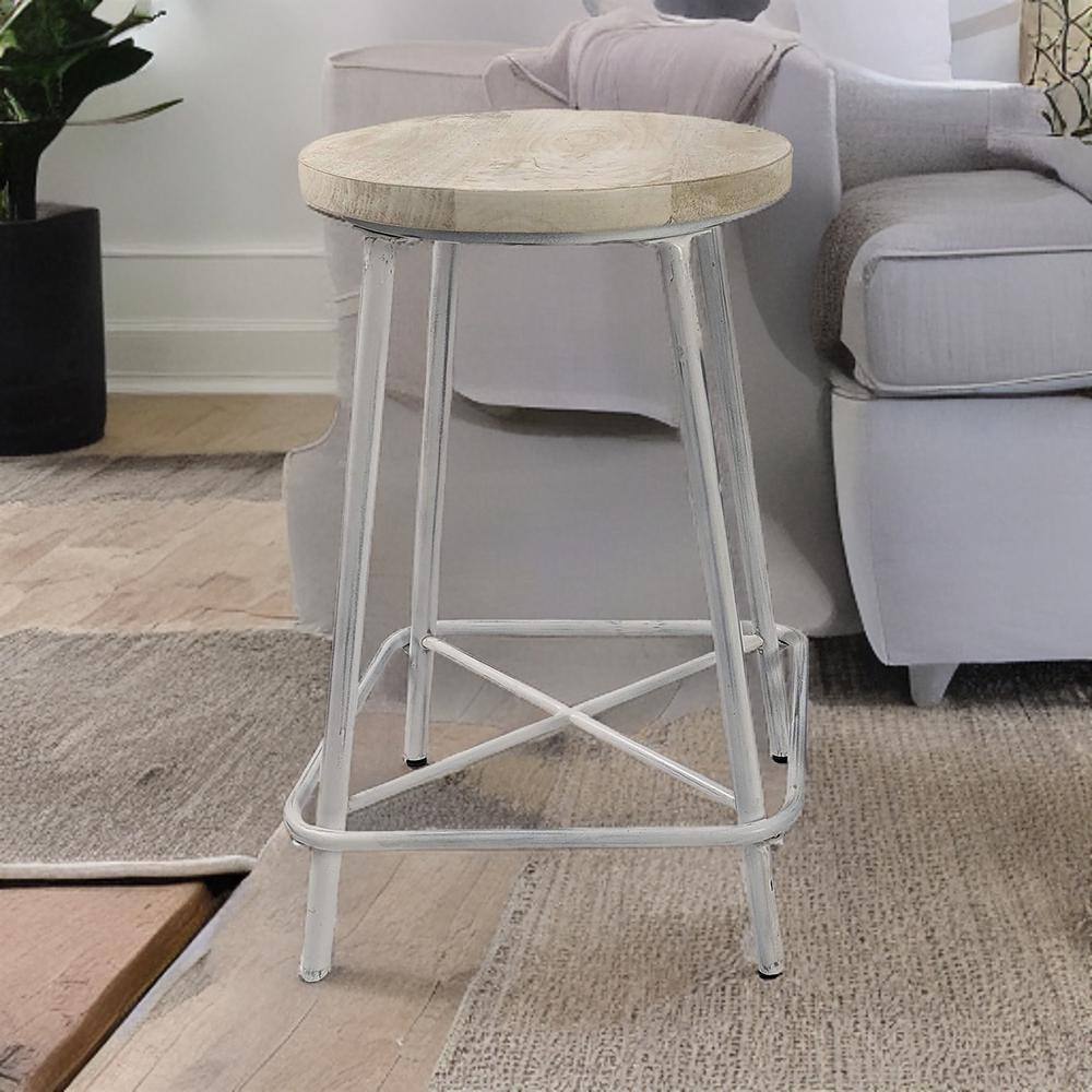 Ilona 24" Whitewash Mango Wood and Iron Counter Stools Set