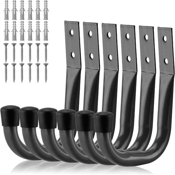 6-Pack Heavy Duty Gray Metal J Hooks for Garage Wall, Carbon Steel, 40 lb Capacity, Includes Anchors and Screws