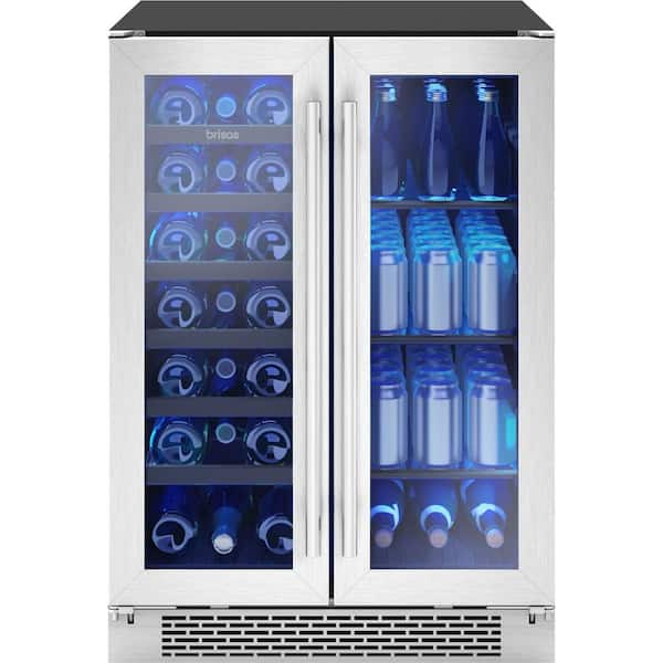 Zephyr Brisas 24 in. 21-Bottle Wine and 64-Can Dual Zone Under Counter Beverage Cooler in Stainless and Glass