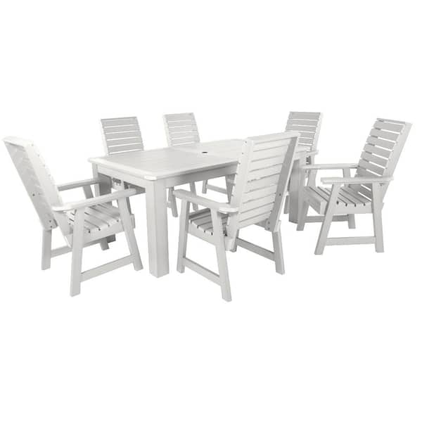 Highwood Weatherly White 7-Piece Recycled Plastic Rectangular Outdoor Dining Set