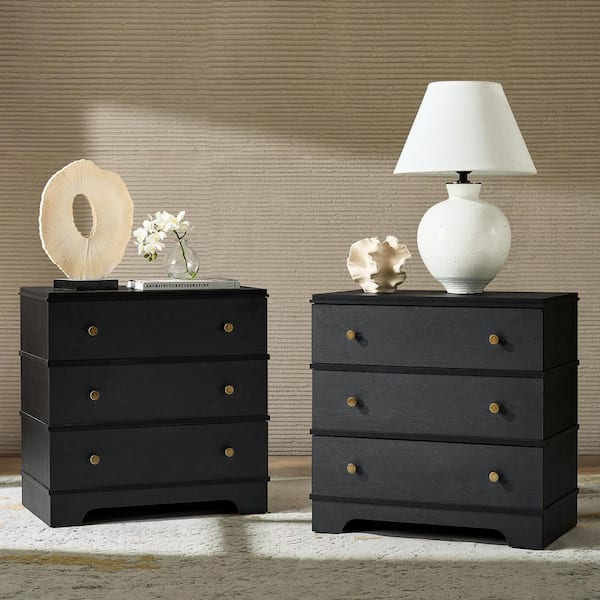 Carla Black 3-Drawer 26 in. W Nightstand with Built-In Charging Station Set of 2