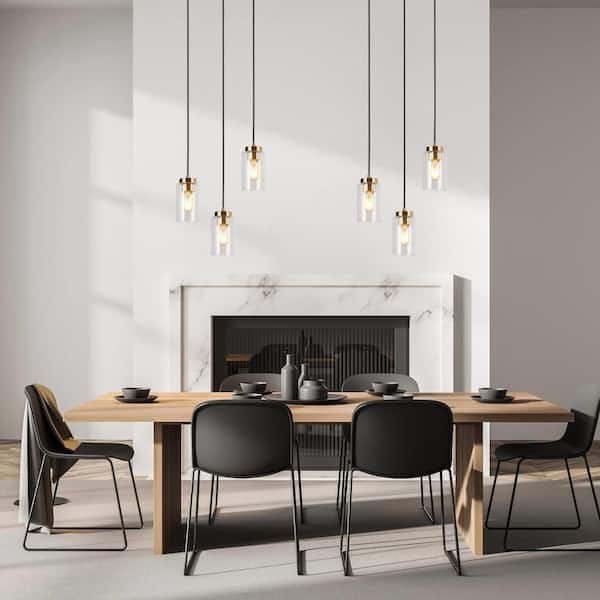 4.7 in. 1-Light Brass Gold Mini Pendant Light, Cylinder Seeded Glass Pendant Hanging Light, Modern Black Light Fixture