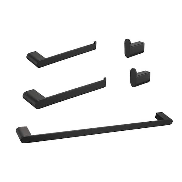 FUNKOL 5-Piece Stainless Steel Bath Hardware Set with Mounting Hardware in Matte Black