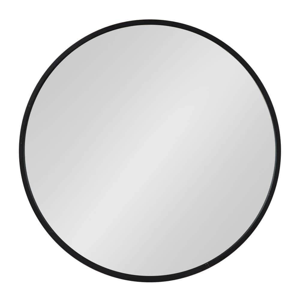 Travis 25.6" Black Round Wood Wall Accent Mirror