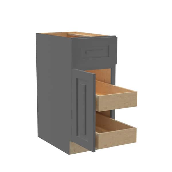 Home Decorators Collection Grayson 15 in. W x 24 in. D x 34.5 in. H Assembled Plywood Base Kitchen Cabinet in Deep Onyx with 2ROT Utility LH