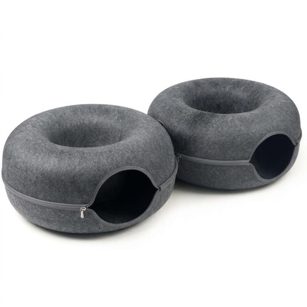 Cat Cave Bed for Indoor Cats, 8-Shaped Tunnel Cave Cat Bed for Multiple Cats, Dark Grey