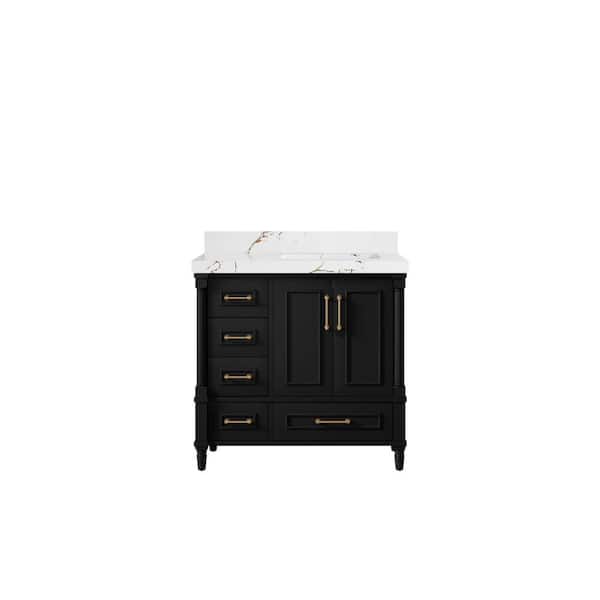Willow Collections Hudson 36 in. W. x 22 in. D x 36 in. H Single Right Offset Sink Bath Vanity in Black with 2 in. Viola Brown Qt. Top