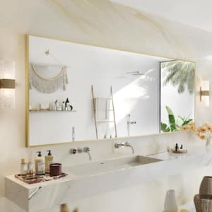 84 in. W x 32 in. H Large Rectangle Aluminum Alloy Framed Wall Mounted Bathroom Vanity Accent Mirror in Brushed Gold