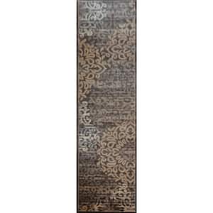 Pisa Brown 2 ft. x 8 ft. Contemporary Geometric Area Rug