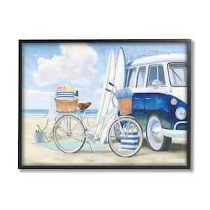 "Bike and Van Beach Nautical Blue White Painting" by James Wiens Framed Print Nature Texturized Art 16 in. x 20 in.