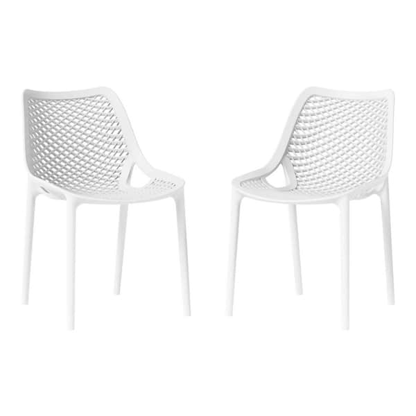 Frond and Form Outdoor Patio Poly Plastic Stacking Curved Dining Side Chair (Set of 2), White