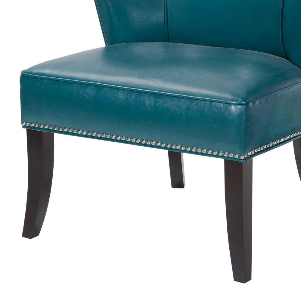 Peacock Blue Faux Leather Barrel Accent Chair with Wood Legs