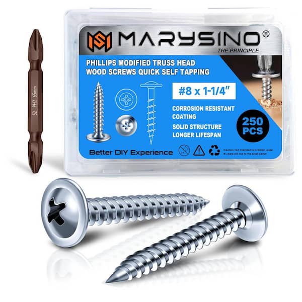 #8 x 1-1/4 in. Silver Self Tapping Phillips Truss Head Wood Screw (250-Pack)