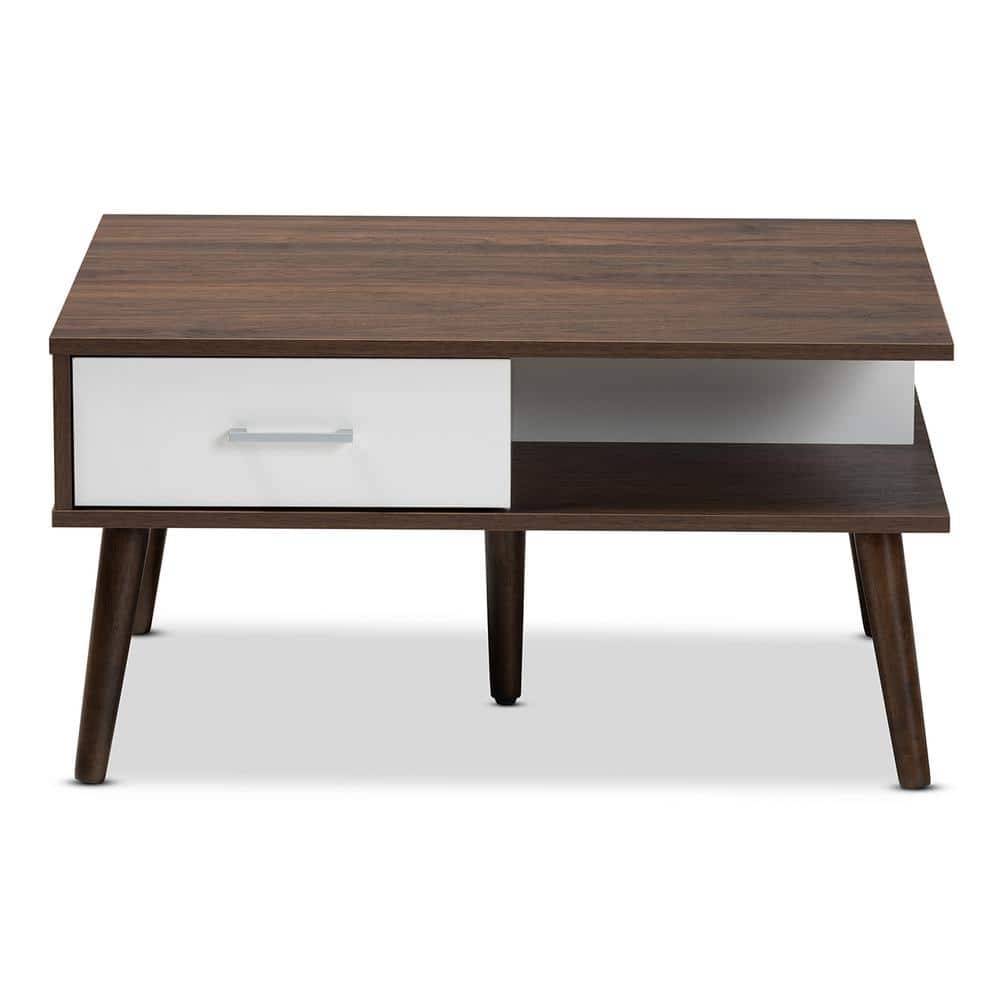 Baxton Studio Merlin 32 in. White/Walnut Medium Rectangle Wood Coffee