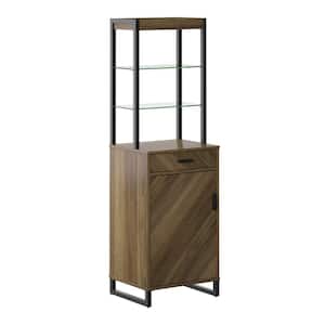 60 in. Plainview Walnut Wood 2-Shelf Bar Cabinet with Bookshelf