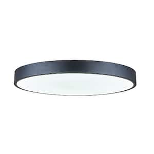 20 in. 180-Watt Black Integrated LED Flush Mount with White Acrylic Shade