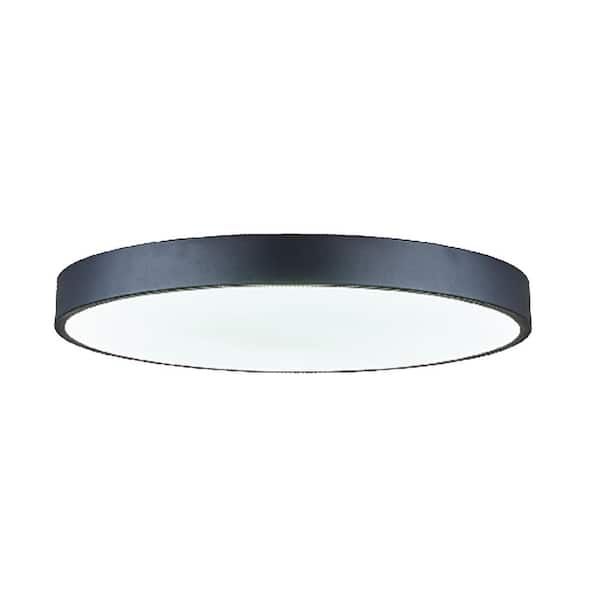 Unbranded 20 in. 180-Watt Black Integrated LED Flush Mount with White Acrylic Shade