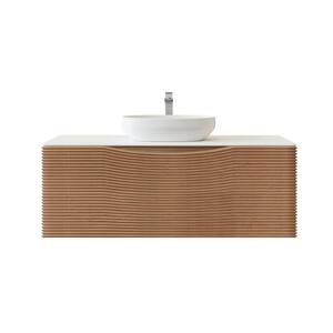 Leah 39 in. W Solid Wood Single Sink Bath Vanity Floating in Medium Oak with White Solid Surface Top