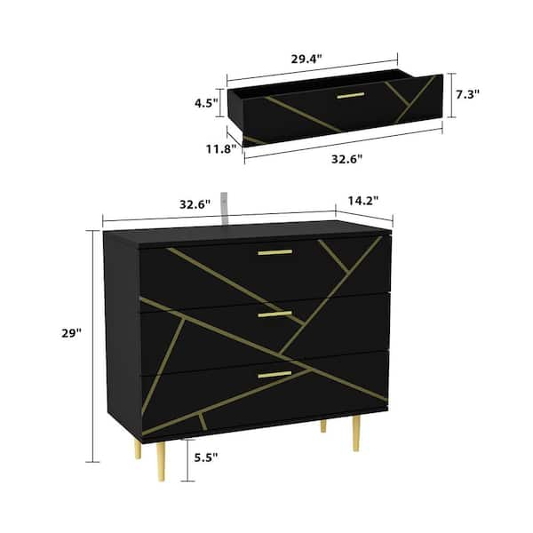 FUFU&GAGA Black 3 Drawers 32.6 in. Width Storage Cabinet, Chest of 