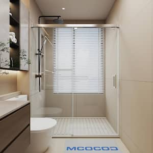 56-60.5 in. W x 76 in. H Single Sliding Frameless Soft Close Shower Door in Brushed Nickel with 5/16 in. Glass