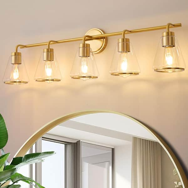 Deyidn Modern 38.5 in. 5 Light Gold Vanity Light with Glass Shade with ...