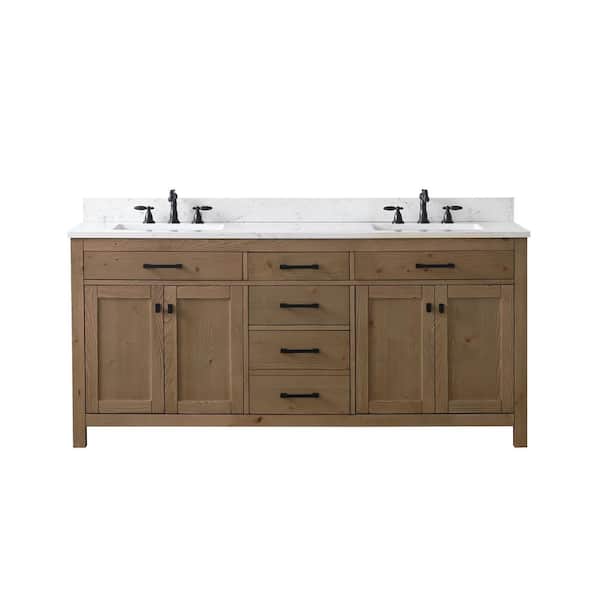 Jasper 72 in. W x 22 in. D x 34 in.H Bath Vanity in Textured Natural with Carrara White Engineered Stone Top with Sinks