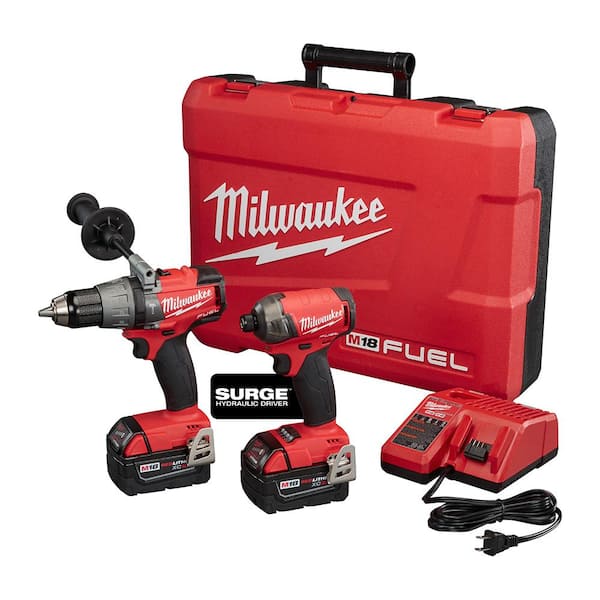 Milwaukee M18 FUEL 18-Volt Lithium-Ion Brushless Cordless Surge Impact and Hammer Drill Combo Kit 2-Tool with (2) 5.0Ah Batteries